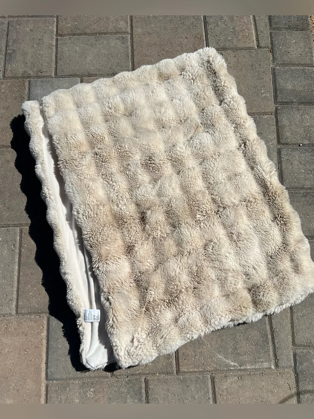 Crate & Barrel Plush Textured Faux Fur Throw Blanket Arctic Ivory 55x70 Cozy